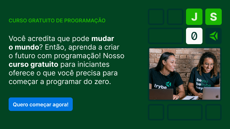Banner do curso gratuito JavaScript do Zero com botão azul para a matrícula