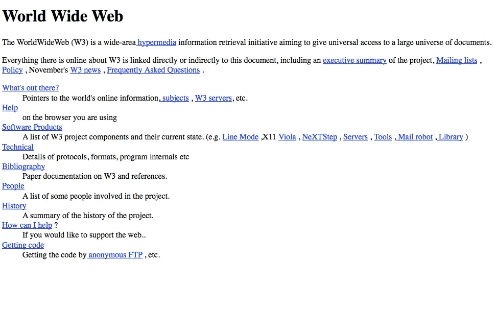Primeira página da internet — tecnologia do ano de nascimento de 1991