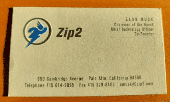 Cartão de visitas empresa Elon Musk Zip2