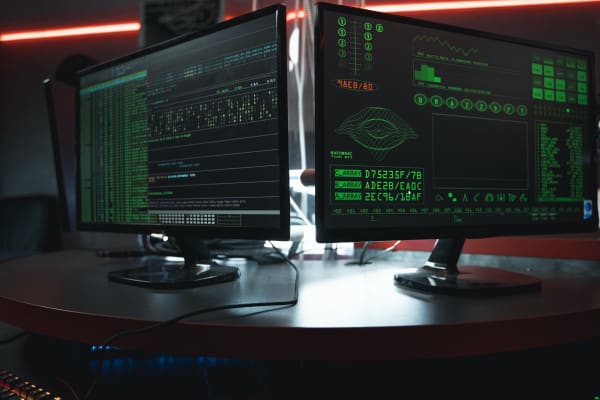 Computadores simulando ataque hacker.