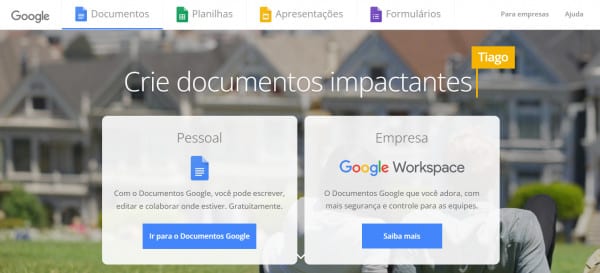 Tela inicial Contas Google