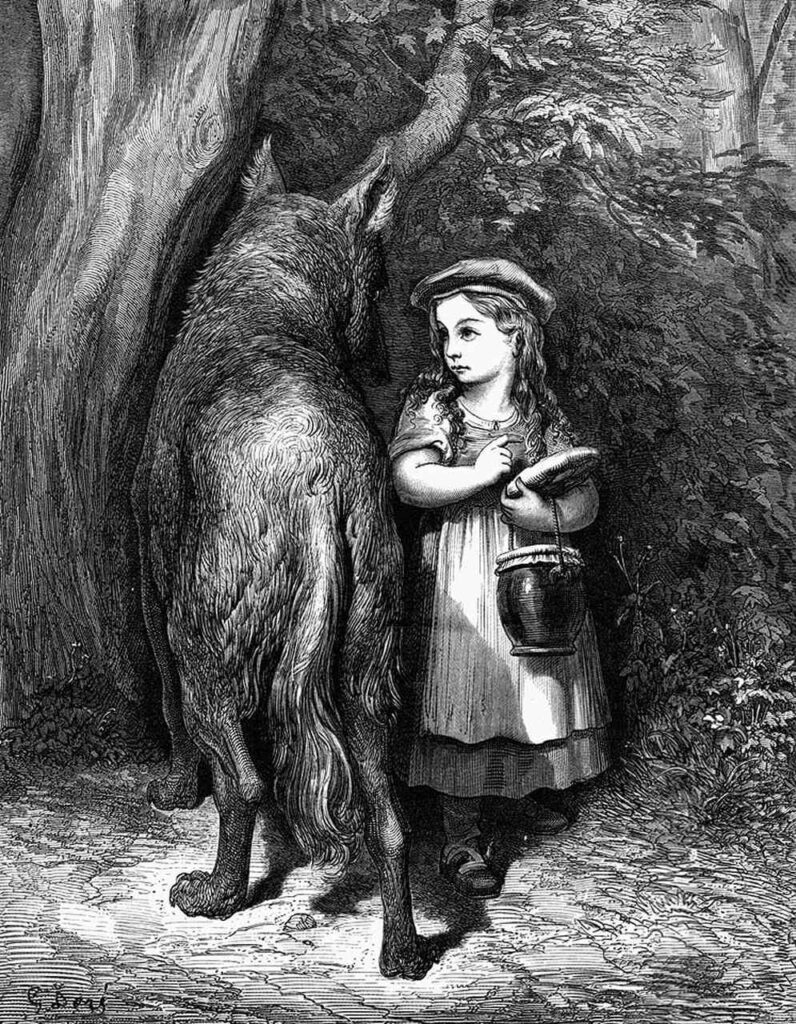 Gravura de livro irmãos Grimm, arquétipos animais