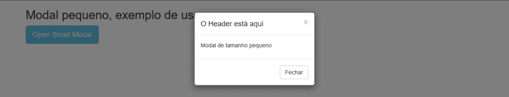 Caixa pop Bootstrap modal com o texto 'Header está aqui'