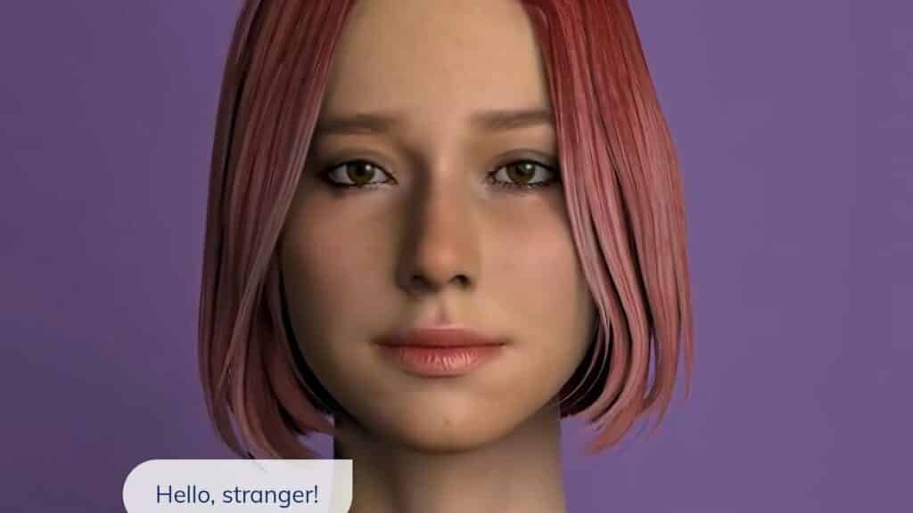 Rosto de uma garota criado artificialmente representando chatbots