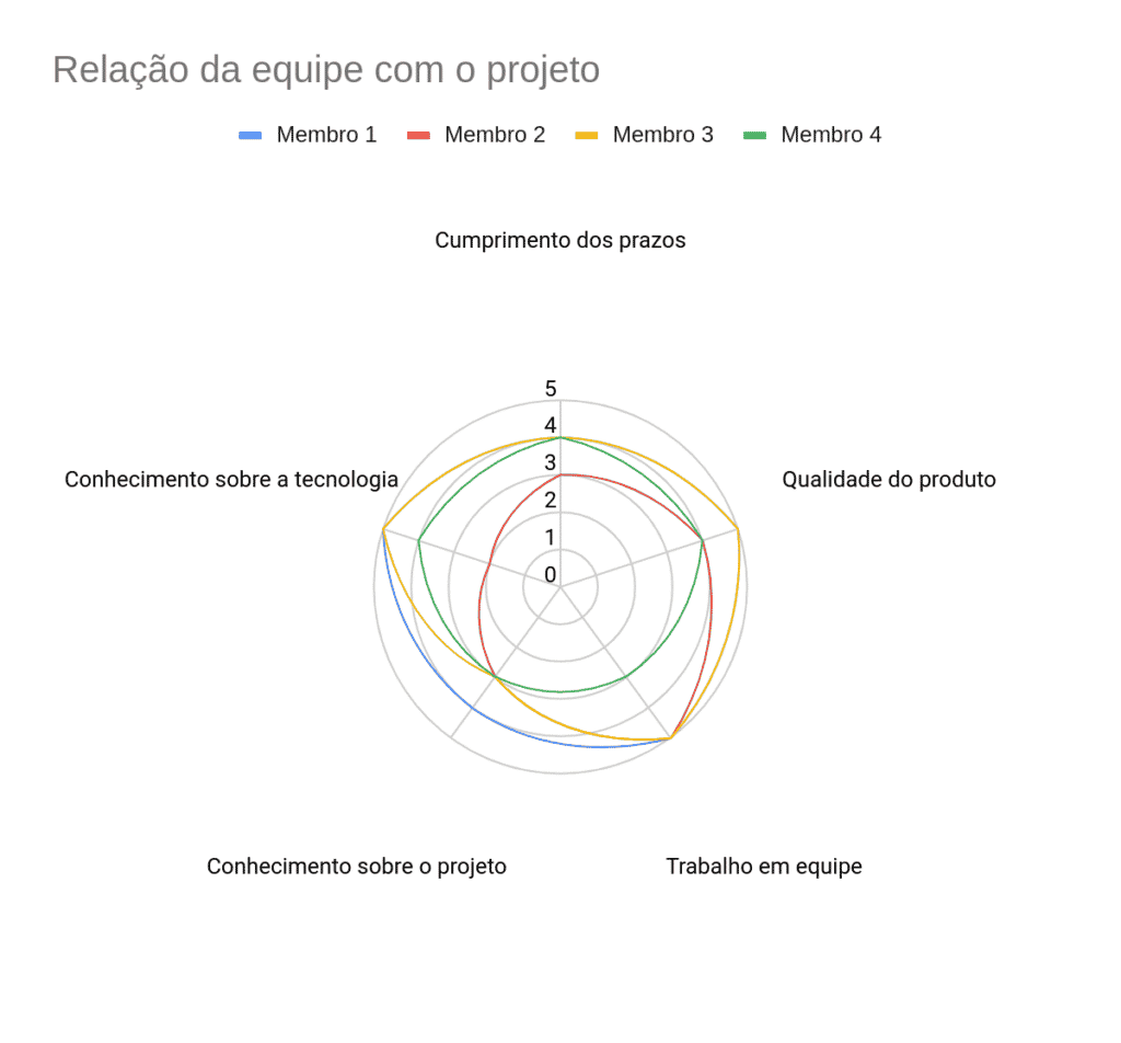 Gráfico em rede representando relação da equipe com o projeto