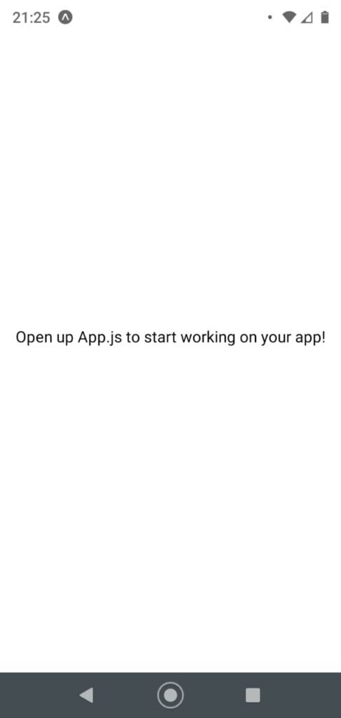 Tela em branco com a frase "Open up App.js to start working on your app!" React Native