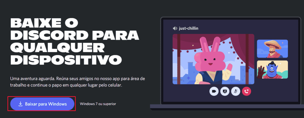 Baixar para WIndows na tela de download do Discord