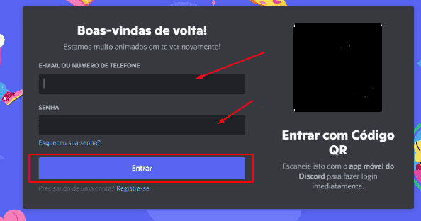 Colocar email e senha para logar no Discord