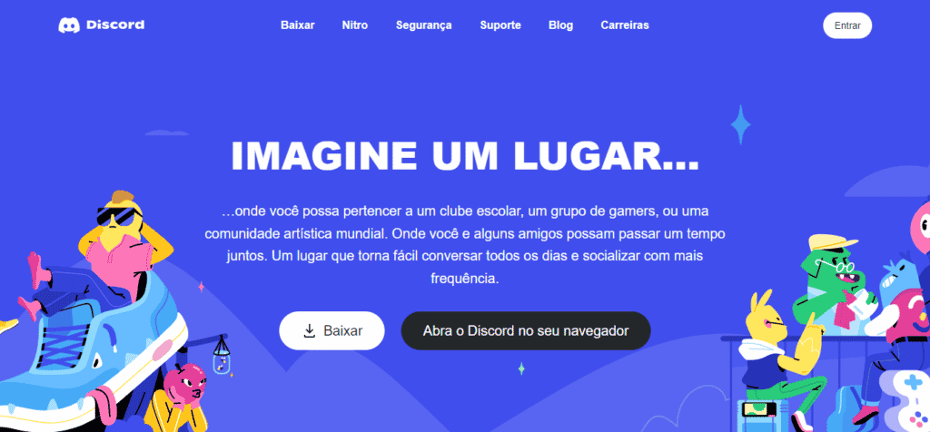 Tela inicial do Discord