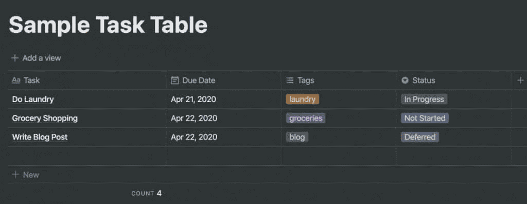 Interface do Notion, demonstrando o uso do React Table.