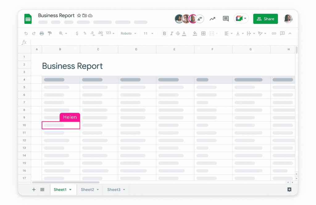 Exemplo de tabela no Google Sheets demonstrando a utilização do React Table na ferramenta.