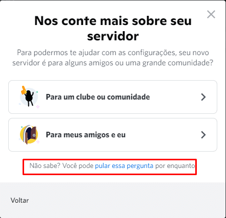 Clicando em pular essa pergunta por enquanto