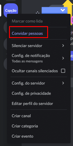 Clicando em convidar pessoas