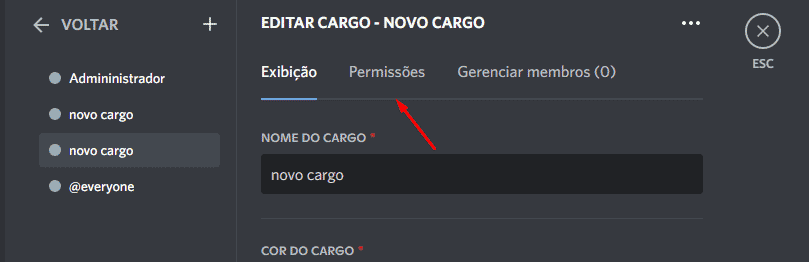 Administrando permissões do cargo no Discord