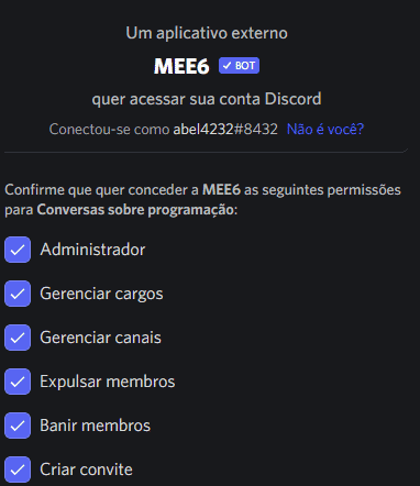 Concedendo permissões ao Bot