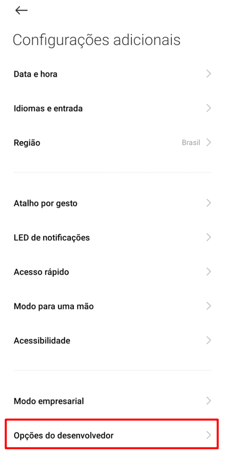 Opções do Desenvolvedor