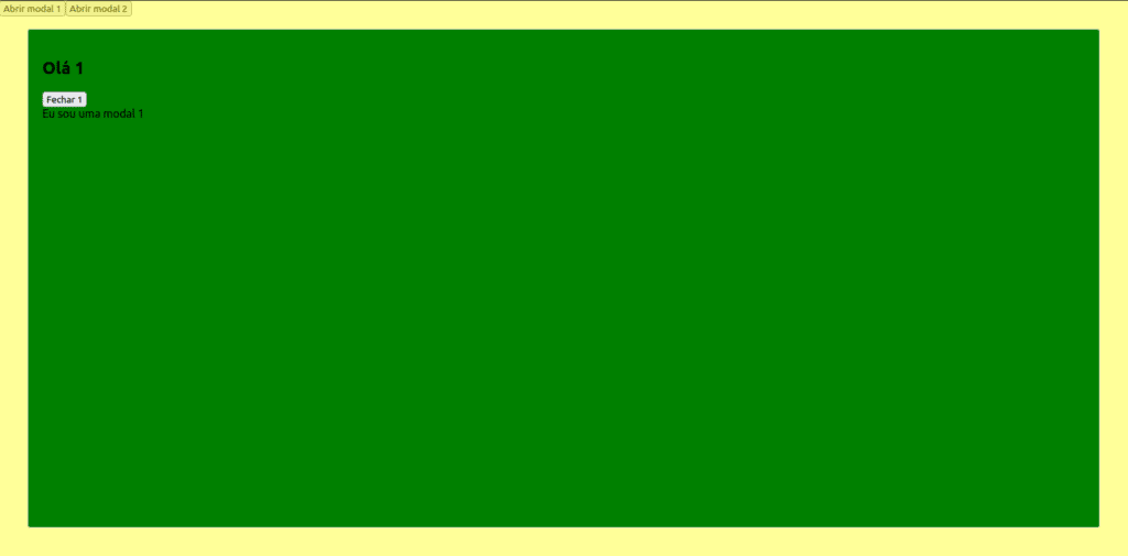 Modal número 1, com fundo verde e amarelo