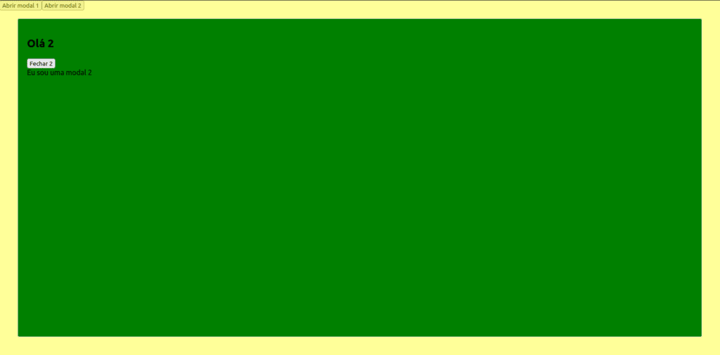 Modal número 2, com fundo verde e amarelo