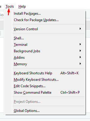 Todas as opções da função tools no R Studio