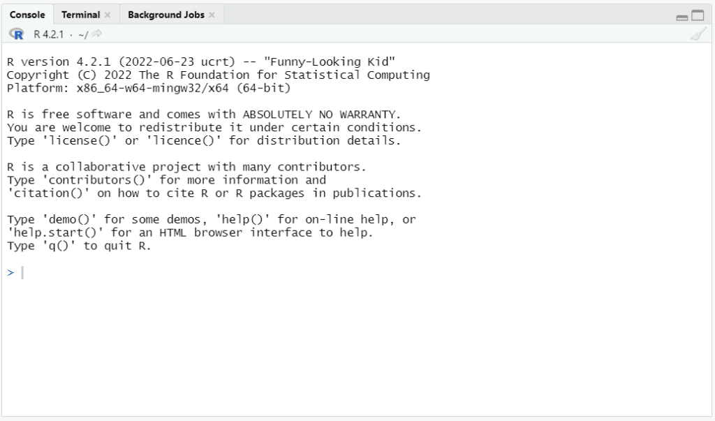 Tela de console do R Studio
