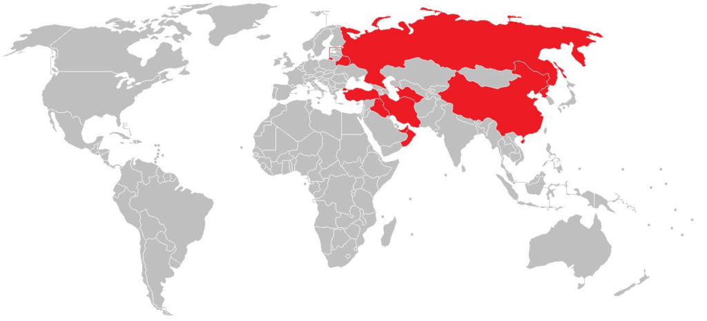 Países que não se pode usar VPN destacados em vermelho