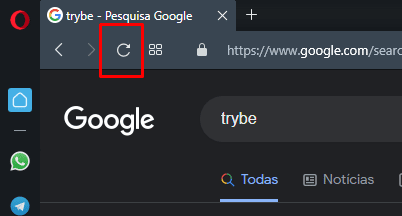 Navegador Opera com destaque no botão de atualizar