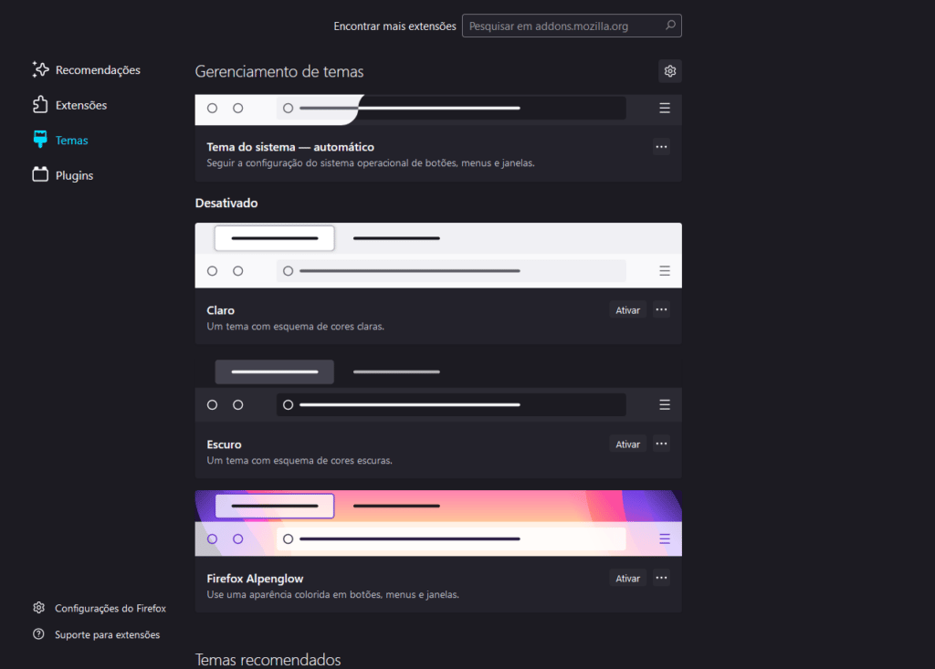 Extensões e temas do Mozilla Firefox