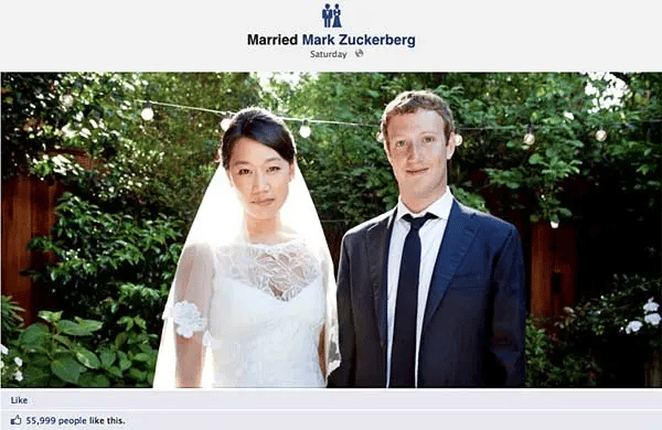 Post de Priscilla Chan no Facebook, em que ela altera status para casada.