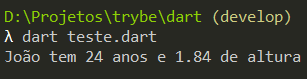 Resultado do código linguagem Dart