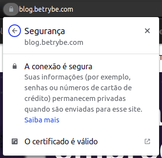 Exemplo de aviso fornecido pelo navegador de que o site que estou visitando é seguro e possui certificado SSL válido
