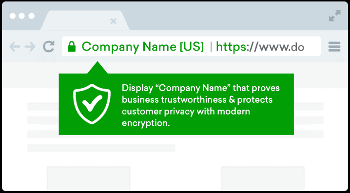 Demonstração de como o certificado de validação estendida (SSL EV) é exibido para as pessoas usuárias