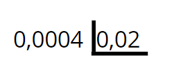 Estrutura do algoritmo de divisão, no qual o dividendo e o divisor têm uma vírgula, onde vemos 0,0004 dividido por 0,002