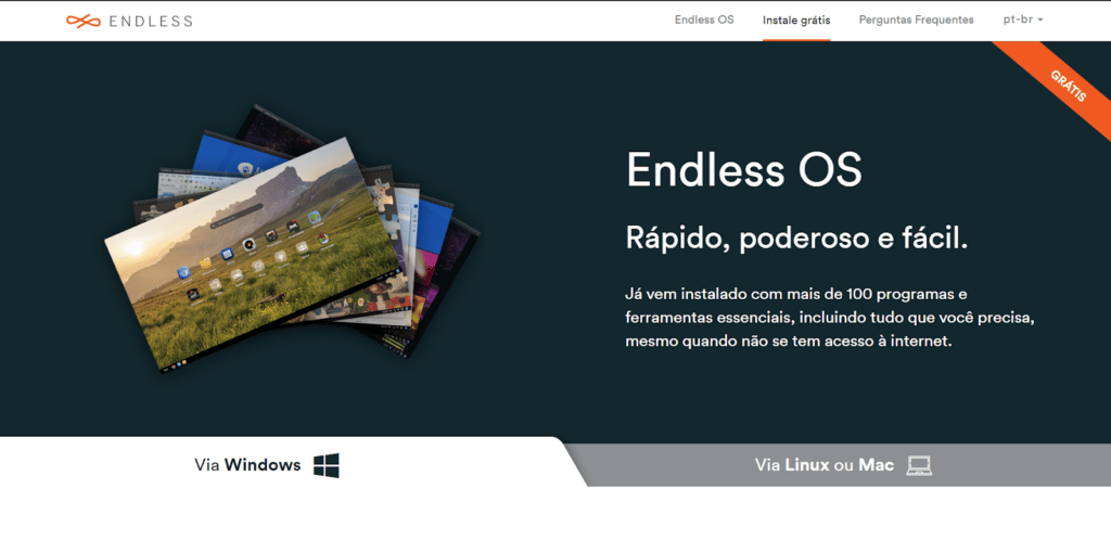 Página de download do Endless OS