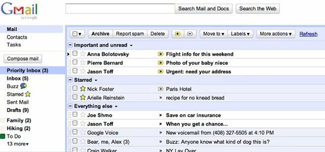 Tela antiga do Gmail