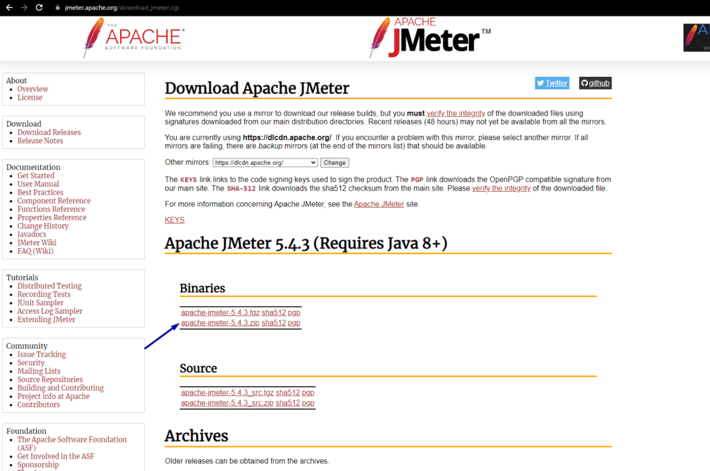 Página de download do JMeter