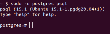 Tela do PostgreSQL rodando no Ubuntu
