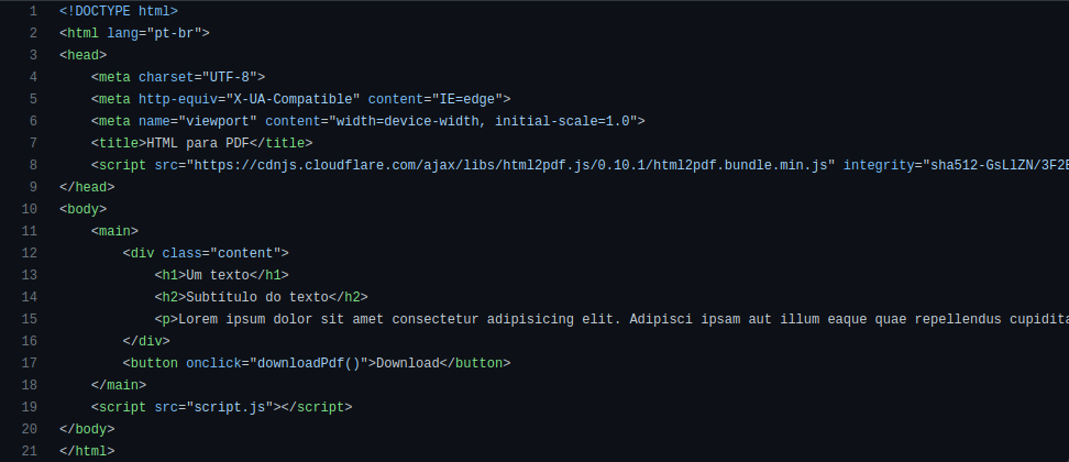 Código HTML Projetos em JavaScript Intermediário 1