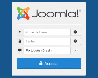 Tela de login, usuário. Joomla