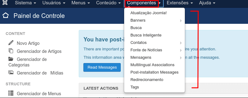 Adicionando componentes no Joomla