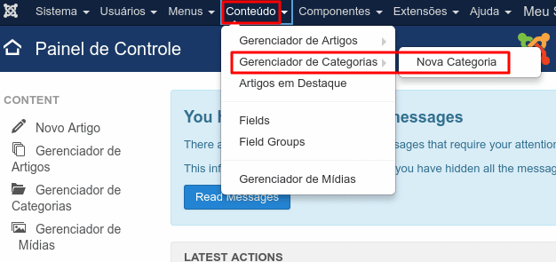 Adicionando categorias ao Joomla