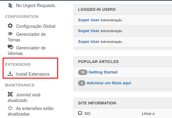 Instalando extensões no Joomla