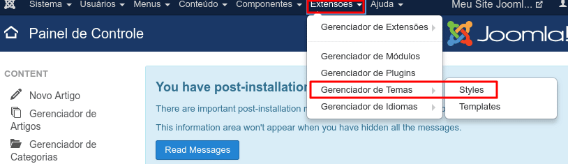 Gerenciador de temas e estilos no Joomla