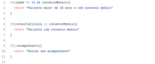 Código JavaScript operadores lógicos exemplo