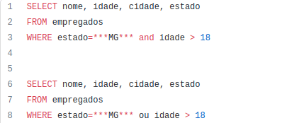 Exemplo SQL Operadores Lógicos