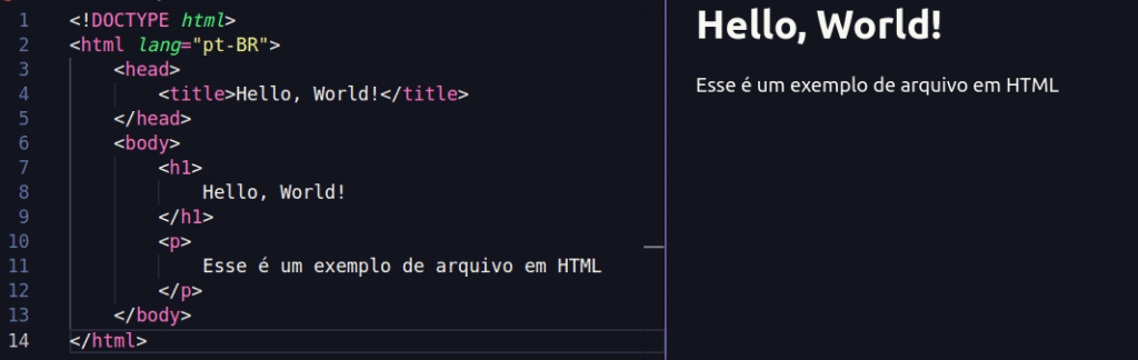 Exemplo de website development com uma estrutura simples em HTML