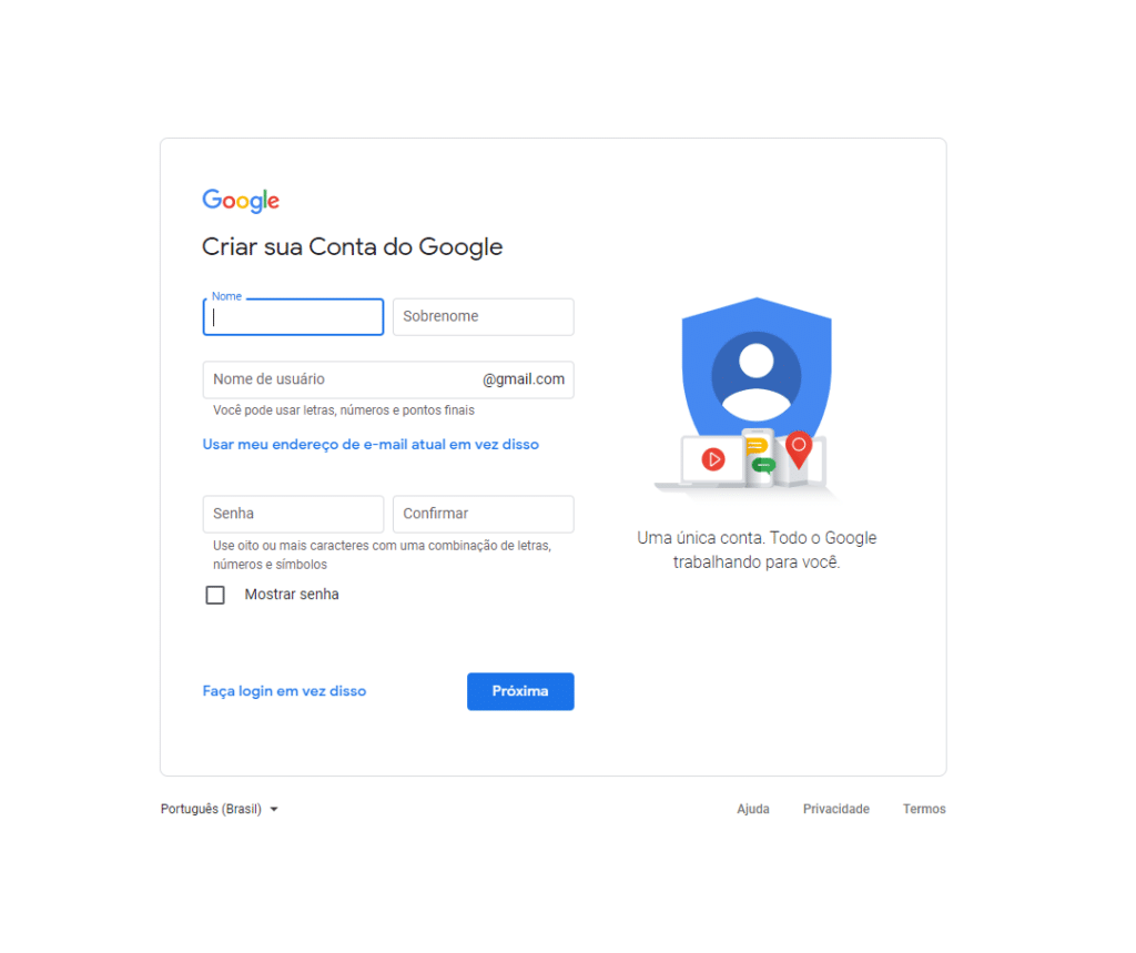 Formulário de cadastro no Google Drive