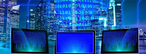 imagem de computador com uma tela azul fluorecente