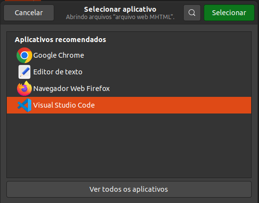 Selecionando Visual Studio Code, o VSCode